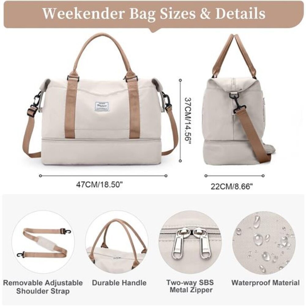Weekender Duffel Bag with Shoe Compartment Travel - Picture 3 of 7